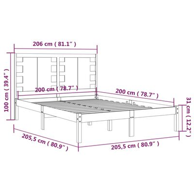 vidaXL Rúmgrind Svört Gegnheil Fura 200x200 cm