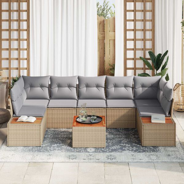 vidaXL Gar&eth;s&oacute;fa sett me&eth; p&uacute;&eth;i 8 pcs Drapplita&eth;ur Poly rattan