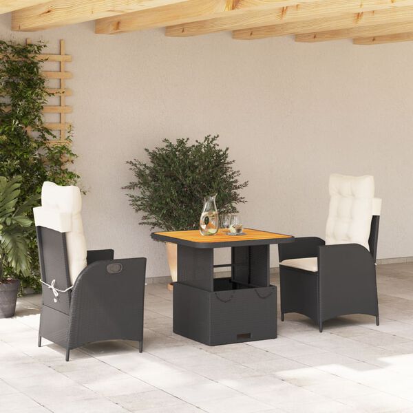 vidaXL 2 stykki garðborðstofusett með púðum Black Poly Rattan
