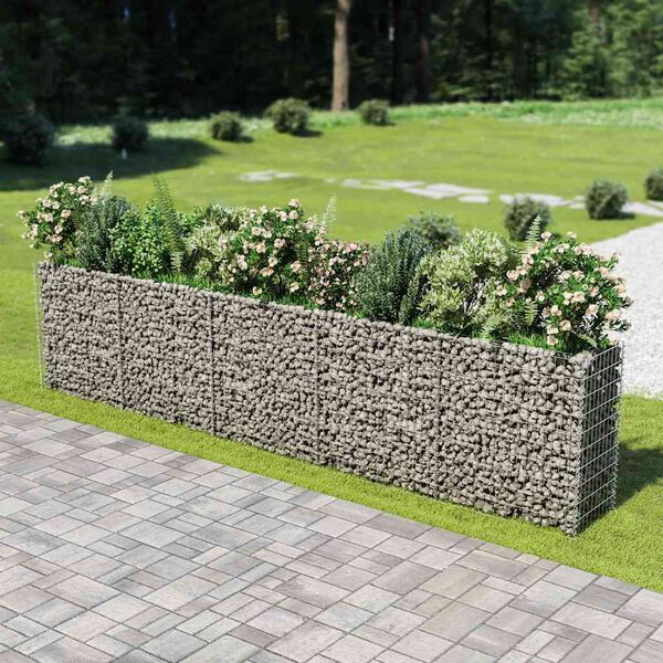 vidaXL Gabion Grj&oacute;tkassi Upph&aelig;kka&eth; Bl&oacute;maker S&iacute;nkh&uacute;&eth;a&eth; st&aacute;l450x50x100cm