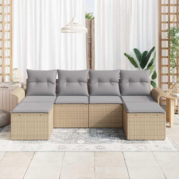 vidaXL Garðsófa sett með púði 6 pcs Drapplitaður pólýrattan