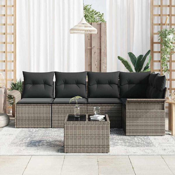 vidaXL Gar&eth;s&oacute;fa sett me&eth; p&uacute;&eth;i me&eth; geymslu 6 pcs Gr&aacute;r Poly rattan