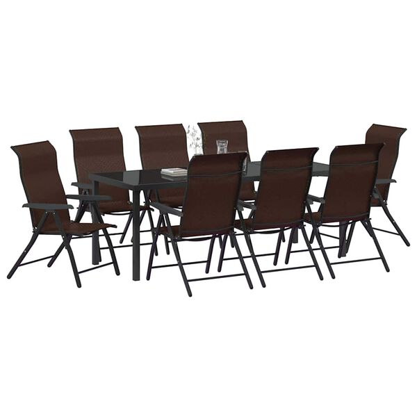 vidaXL Gar&eth;ur bor&eth;sett 9 pcs Br&uacute;nn Poly rattan
