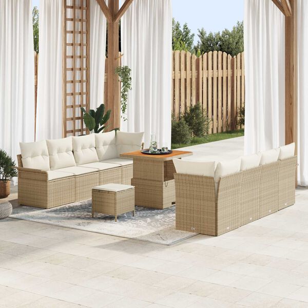 vidaXL Garðsófa sett 11 pcs Drapplitaður pólýrattan