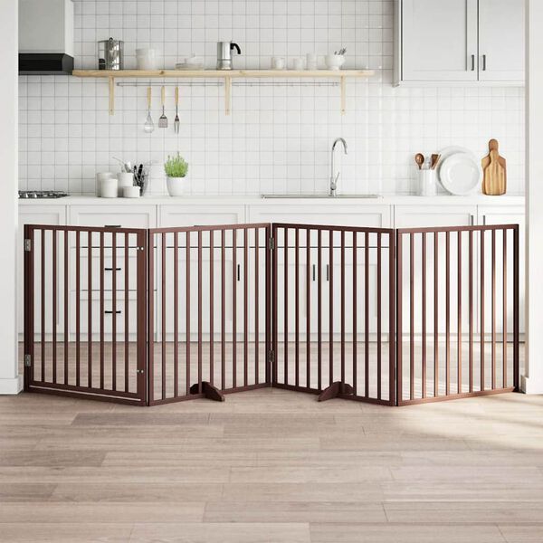 vidaXL Hundahli&eth; me&eth; hur&eth;, samanbrj&oacute;tanlegt, 4 spj&ouml;ld, br&uacute;nt, 320 cm, &uacute;r &ouml;spvi&eth;i