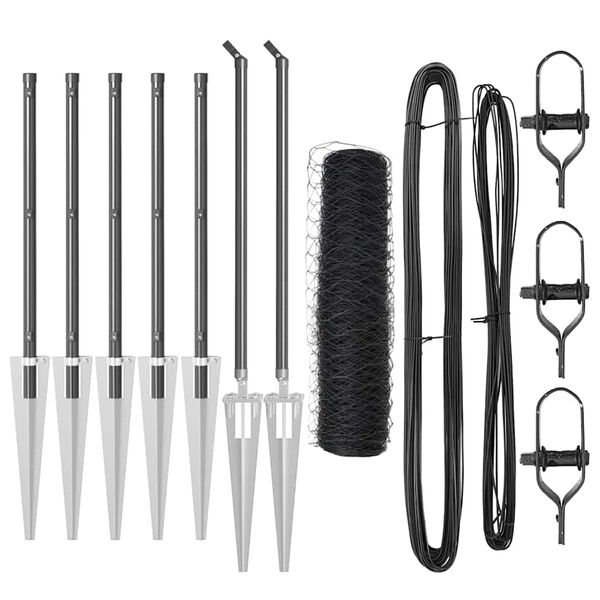 vidaXL Gir&eth;ing me&eth; st&ouml;ngum Gr&aacute;r 0.5 x 10 m PVC-bori&eth; st&aacute;l