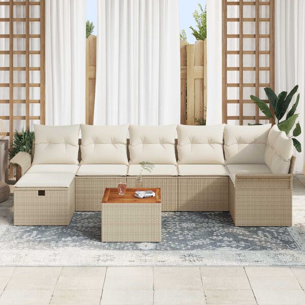 vidaXL Gar&eth;s&oacute;fa sett me&eth; p&uacute;&eth;i 8 pcs Drapplita&eth;ur Poly rattan