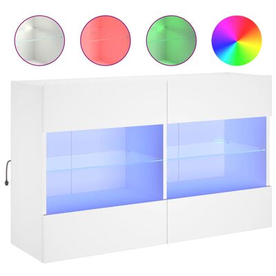 vidaXL Vegghengdur Sjónvarpsskápur m/LED-ljósum Hvítur 98,5x30x60,5cm