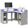 vidaXL Skrifbor&eth;/LED lj&oacute;sum Steypugr&aacute;tt 130x130x91 cm Samsettur Vi&eth;ur