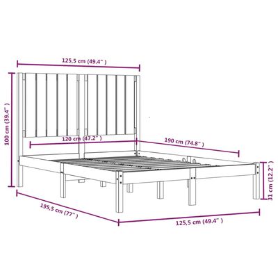 vidaXL Rúmgrind Gegnheill Viður 120x190 cm Lítil Tvíbreið