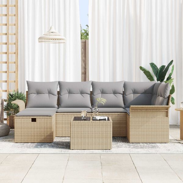vidaXL Gar&eth;s&oacute;fa sett me&eth; p&uacute;&eth;i me&eth; geymslu 7 pcs Poly rattan