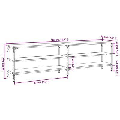 vidaXL Sjónvarpsskápur Sonoma Eik 180x30x50 cm Samsettur Viður/Málmur