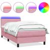 vidaXL H&oacute;lfa&eth; Springr&uacute;m me&eth; D&yacute;nu og LED Bleik 100x220 cm Flauel