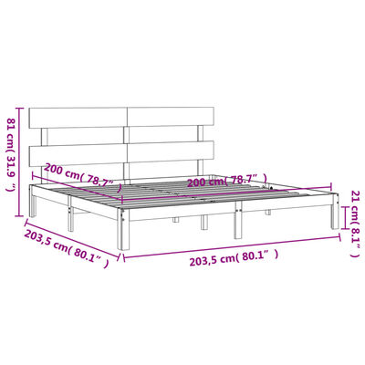 vidaXL Rúmgrind með Höfuðgafli Hunangsbrún 200x200 cm Gegnheill Viður