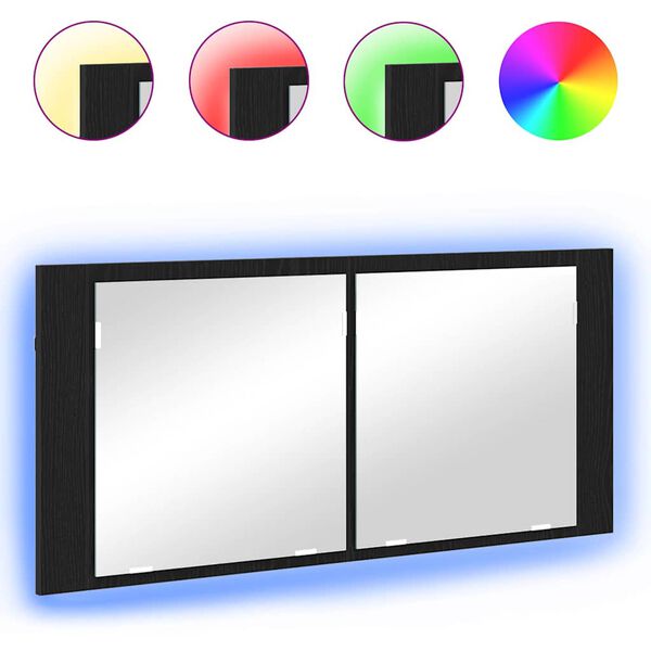 vidaXL LED spegill sk&aacute;pur Svartur Eik 100 x 12 x 45 cm Samsettur vi&eth;ur