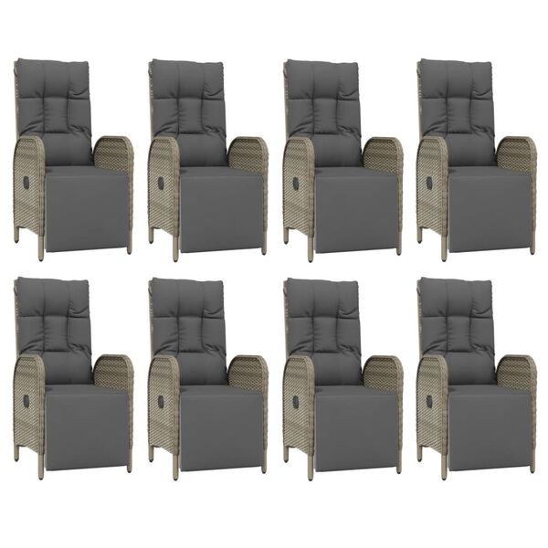 vidaXL 9 Parta Garðhúsgagnasett með Sessum Pólýrattan Grátt