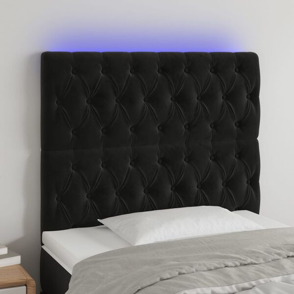 vidaXL LED h&ouml;fu&eth;gafl Svart 90x7x118/128 cm Flauel