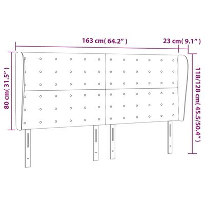 vidaXL Höfðagafl með Eyrum 163x23x118/128 cm Dökkgrátt Flauel