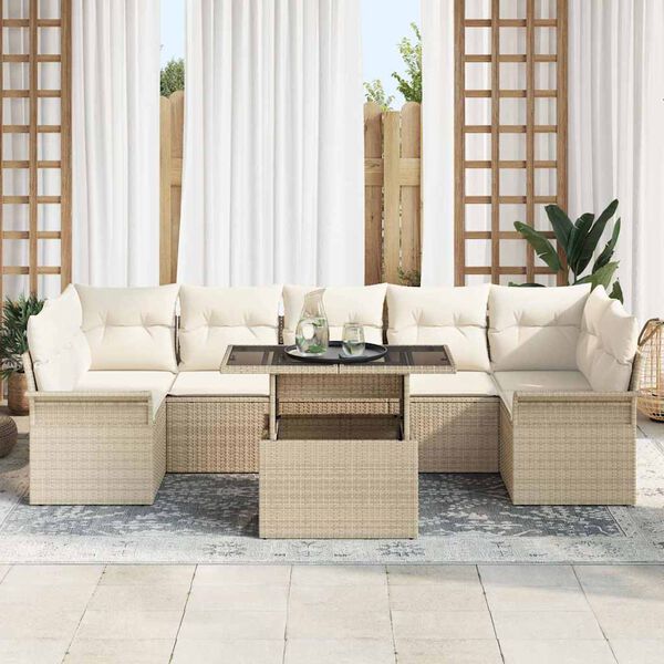 vidaXL Gar&eth;s&oacute;fa sett me&eth; p&uacute;&eth;i 8 pcs Drapplita&eth;ur Poly Rattan