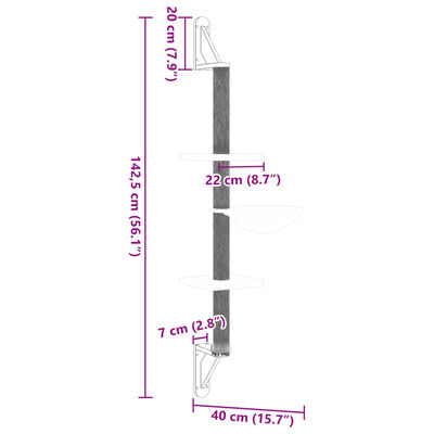 vidaXL Vegghengt Kattatré með Klórustaur Rjómahvítt 142,5 cm