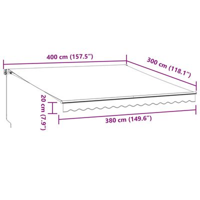 vidaXL Útdraganlegt Skyggni með LEDs Reykgrátt og Hvítt 400x300 cm