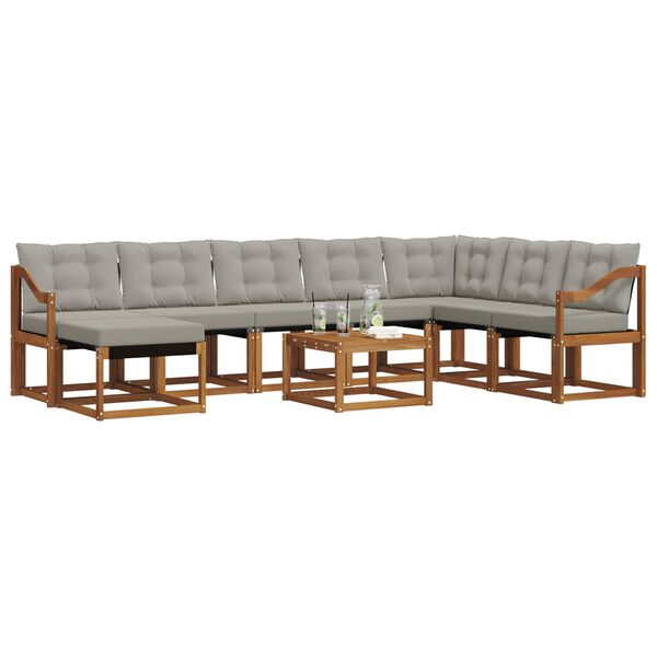 vidaXL &Uacute;ti s&oacute;fasett me&eth; p&uacute;&eth;i 9 pcs N&aacute;tt&uacute;rulegt og Lj&oacute;st Gr&aacute;tt