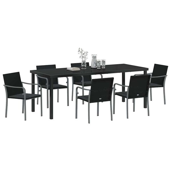 vidaXL Gar&eth;ur bor&eth;sett 7 pcs Svartur og gr&aacute;r PE rattan