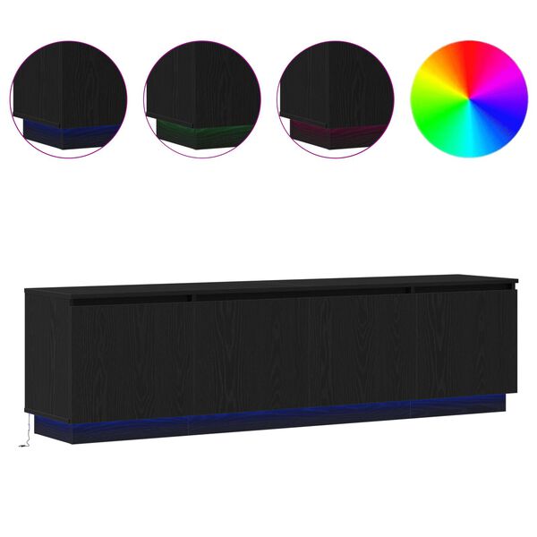 vidaXL Sj&oacute;nvarpssk&aacute;pur me&eth; LED Sv&ouml;rt eik 180 x 38 x 49 cm