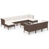 vidaXL 11 Hluta Gar&eth;s&oacute;fasett me&eth; P&uacute;&eth;um P&oacute;l&yacute;rattan Br&uacute;nt