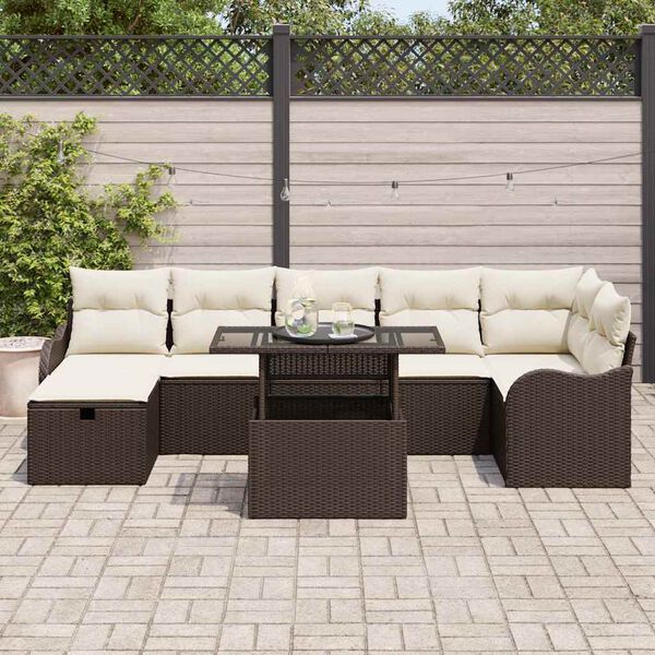 vidaXL Gar&eth;s&oacute;fa sett me&eth; p&uacute;&eth;i me&eth; geymslu 8 pcs Br&uacute;nn Poly rattan