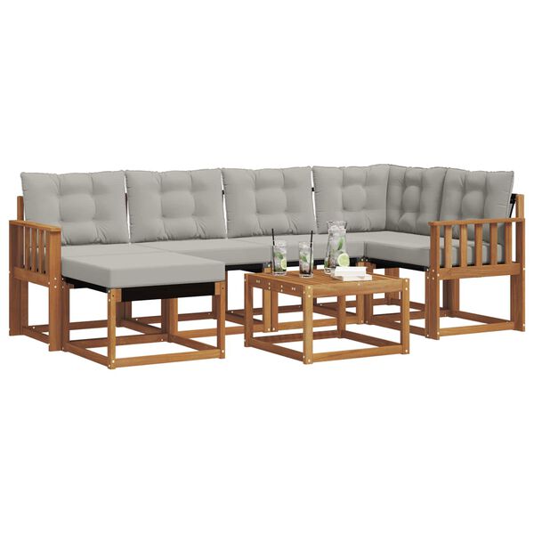 vidaXL &Uacute;ti s&oacute;fasett me&eth; p&uacute;&eth;i 7 pcs N&aacute;tt&uacute;rulegt og Lj&oacute;st Gr&aacute;tt