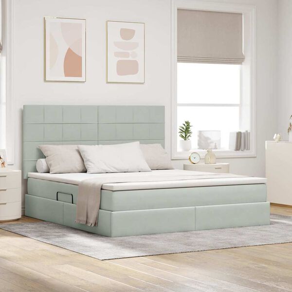 vidaXL R&uacute;m me&eth; geymslur&yacute;mi og d&yacute;nu Lj&oacute;sgr&aacute;r 160 x 200 cm Flauel