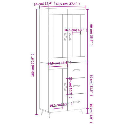 vidaXL Skenkur Háglans hvítt 69,5x34x180 cm Samsettur Viður