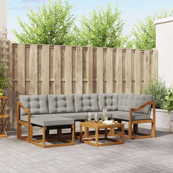 vidaXL &Uacute;ti s&oacute;fasett me&eth; p&uacute;&eth;i 7 pcs N&aacute;tt&uacute;rulegt og Lj&oacute;st Gr&aacute;tt