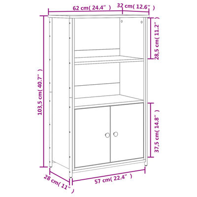 vidaXL Hár Skápur Brún Eik 62x32x103,5 cm Samsettur Viður