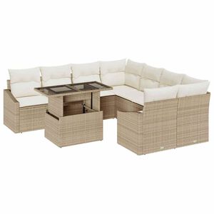 vidaXL Gar&eth;s&oacute;fa sett me&eth; geymslu 9 pcs Drapplita&eth;ur Poly rattan
