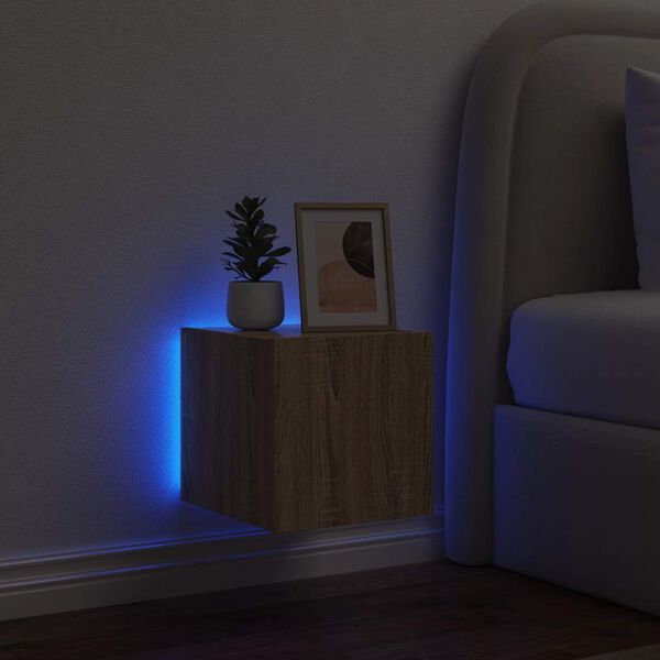 vidaXLVeggfestur Sj&oacute;nvarpssk&aacute;pur me&eth; LED lj&oacute;sum Sonoma eik30,5x35x30cm