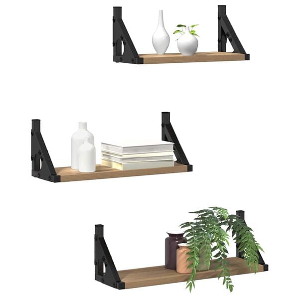 vidaXL Vegghillusett me&eth; hillu 3 pcs handverkseik 37 x 12 x 13 cm