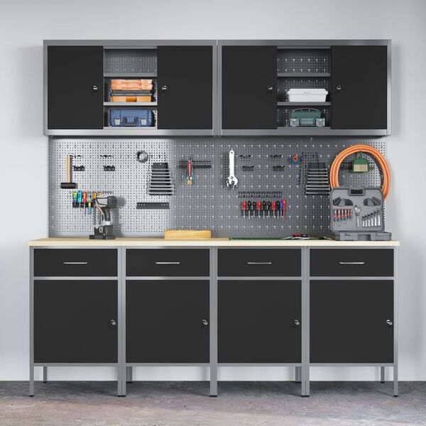 vidaXL Vinnusk&aacute;pur me&eth; sk&uacute;ffu 10 pcs Svartur Vinnslutr&eacute; og st&aacute;li