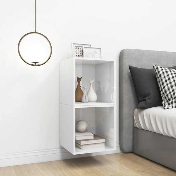 vidaXL Veggsk&aacute;par 2 stk. H&aacute;glans Hv&iacute;tir 37x37x37 cm Samsettur Vi&eth;ur