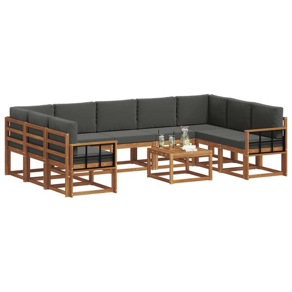 vidaXL &Uacute;ti s&oacute;fasett me&eth; p&uacute;&eth;i 10 pcs N&aacute;tt&uacute;rulegt og Antrac&iacute;t