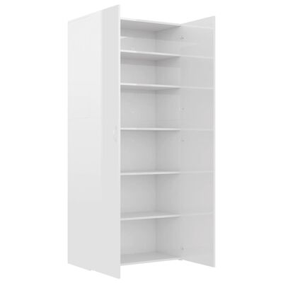 800294 vidaXL Shoe Cabinet High Gloss White 80x35,5x180 cm Chipboard
