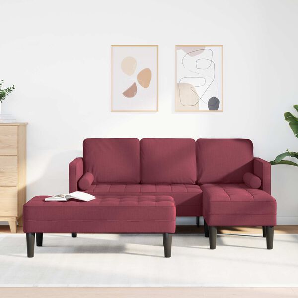 vidaXL S&oacute;fasett me&eth; p&uacute;&eth;i 2 pcs V&iacute;nrau&eth;ur P&oacute;l&yacute;ester