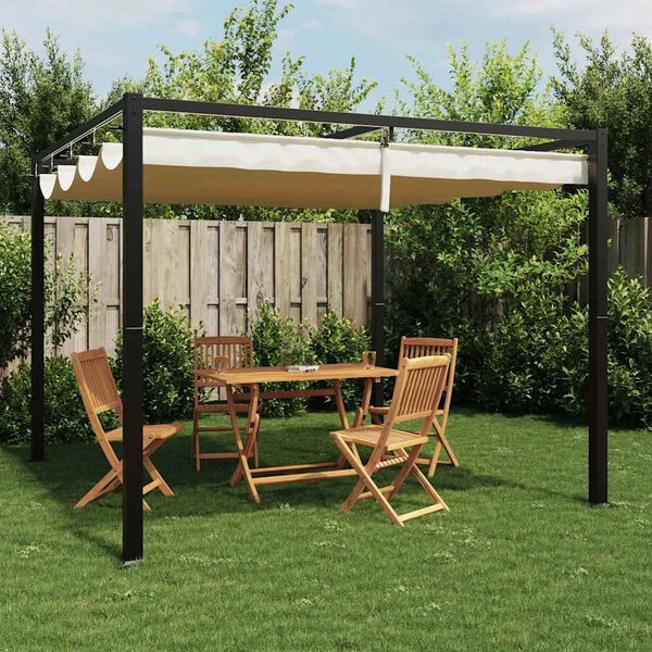 vidaXL Garden Gazebo með útdraganlegu þakkremi 3x3 m stáli