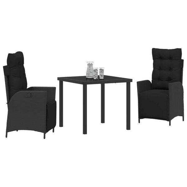 vidaXL Gar&eth;ur bor&eth;sett me&eth; p&uacute;&eth;i 3 pcs Svartur p&oacute;l&yacute;rattan