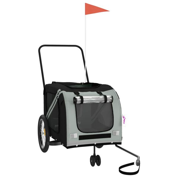 vidaXL Hundakerra fyrir Hj&oacute;l Gr&aacute;tt og Svart Oxfordefni og J&aacute;rn