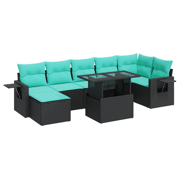 vidaXL 8 stykki gar&eth;s&oacute;fasett me&eth; p&uacute;&eth;um Black Poly Rattan Acacia