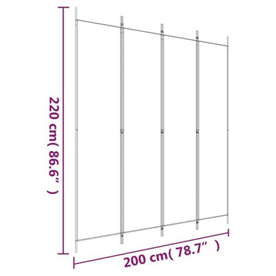 vidaXL 4-falt Skilrúm Svart 200x220 cm Tauefni