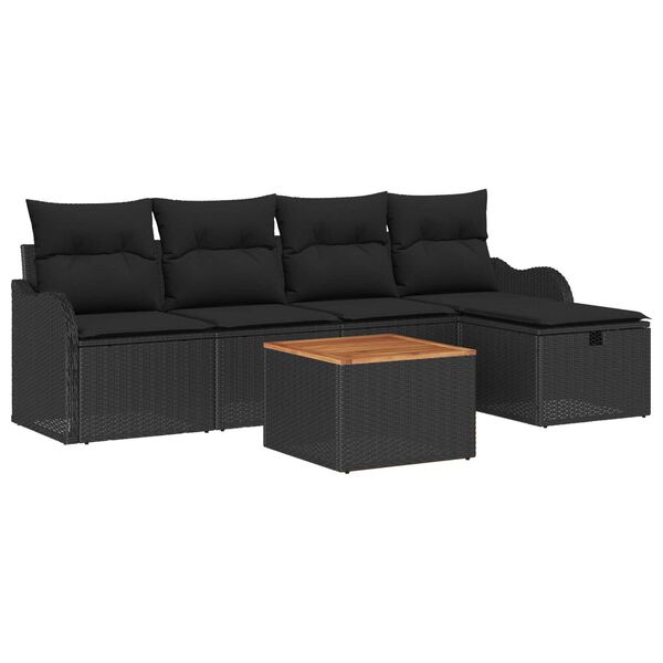 vidaXL Gar&eth;s&oacute;fa sett me&eth; p&uacute;&eth;i me&eth; geymslu 6 pcs Svartur Poly rattan