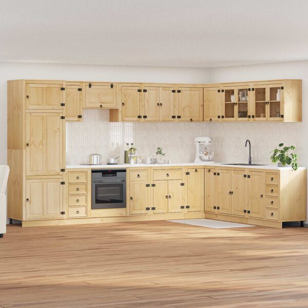 vidaXL Cabinet me&eth; sk&uacute;ffu SKI 14 pcs Hunangsbjartur Solid furuhikk